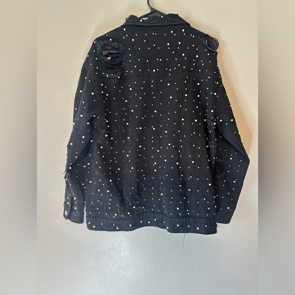 Missguided Carli Bybel Distressed Black Jean Jacket - Picture 6 of 15